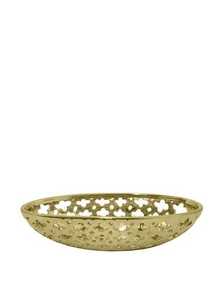 Bandeja Decorativa Ovalada de Metal con Rama de Olivo Dorada y Base Plateada, Diseño Mediterráneo Clásico Hecho a Mano - Product Image 1