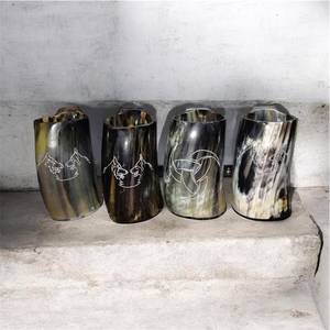 Taza Artesanal de Lujo Ecológica Grabada a Medida de Cuerno de Búfalo y Cuerno de Buey para Cerveza/Ale/Miel, Regalo Nórdico Medieval FAIZA CRAFT - Product Image 3