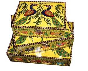 Caja de Madera Hecha a Mano, Rectangular, con Diseño de Pavo Real Pintado al Estilo Folclórico, Decoración para el Hogar, Artesanía para Mesa - Product Image 2