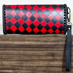 OEM & ODM Custom Tooled Cowhide Leather Long Wallet Red & Black Checkered Secure Cash Card & Coin Organizer Women's Clutch <b>Purse</b> - Product Image 5