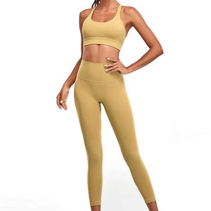 Conjunto de Yoga para Mujer Más Vendido, de Alta Calidad, Sólido, Transpirable, con Logotipo Frontal, 2 Piezas, Spandex/Nylon, Personalizable, Venta al Por Mayor - Product Image 1