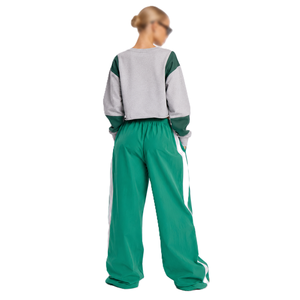 Custom Widebreaker Color <b>Block</b> Blank Track Pant Low MOQ Women Retro Cropped With Side Stripe Joggers Set Private Label Supplier - Product Image 4