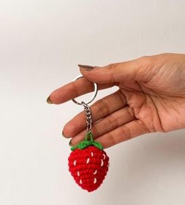 Handmade Crochet Strawberry Keychain Cotton Woven Fruit Shape Carabiner Pendant Cute Lightweight <b>Key</b> <b>Ring</b> For Sale - Product Image 4