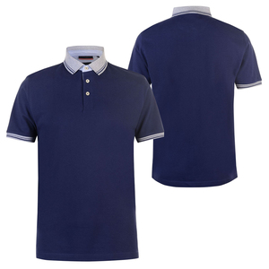 Men's Navy <b>Blue</b> Solid Short Sleeve <b>Polo</b> <b>Shirt</b> Knitted Casual Wear with Contrast Collar and Cuffs - Product Image 1