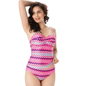 Shorts de Baño para Mujer, Estilo Boho, Cintura Alta, Cuello Redondo, Estampado Geométrico, 100% Poliéster, Transpirables, para Playa y Deportes - Product Image 2