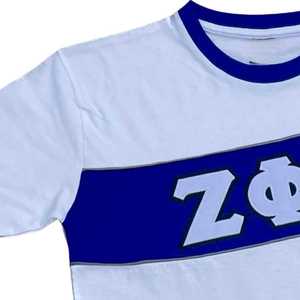 Camiseta Premium Blanca de Zeta Phi Beta con Bordado Azul de Letras Griegas para Mujer, Estilo Deportivo, Uso Casual - Product Image 4