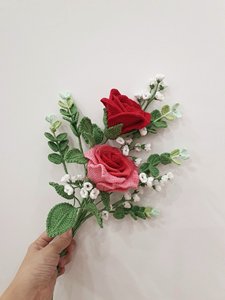 Flor de ganchillo hecha a mano Flores de lana tejidas artificiales Paquete flocado Regalo hecho a mano - Product Image 6