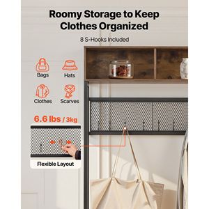 Perchero de pie 3 en 1 de 70.9 pulgadas con organizador de almacenamiento, banco para zapatos con 2 cajones y estantería - Product Image 3