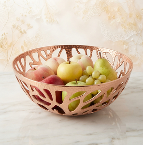 Panier de rangement en cuivre, corbeille à fruits en métal avec motif de feuilles pour le rangement de cuisine - Product Image 1