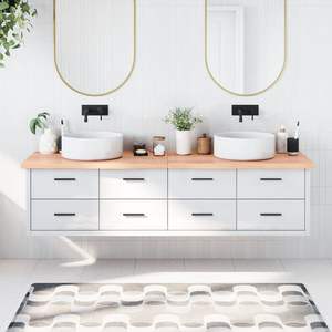 Mueble de Baño de Madera Maciza Marrón Claro, 78.7"x23.6"x(0.8"-1.6") con Encimera Tratada de 23.6" de Ancho - Product Image 1