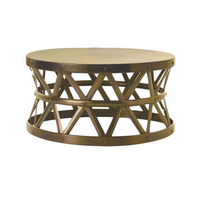 Mesa de centro redonda moderna de latón antiguo martillado, hecha a mano, con diseño de cruz calada, superventas - Product Image 1
