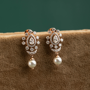 1.14 ctw Round Pear Diamond Floral Bloom <b>Stud</b> <b>Earrings</b> with Pear Gemstones in 14K <b>Rose</b> <b>Gold</b> for Bridal Style and Special Events - Product Image 1