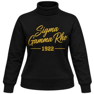 Sudadera de cuello alto negra con gráfico de la hermandad griega Sigma Gamma Rho para mujer, jersey informal de manga larga estilo universitario y urbano - Product Image 1