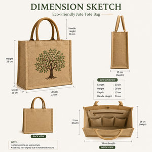 Bolsa de Yute con Bordado de Árbol, Estilo Bohemio, Abierta, para Compras, para Todas las Temporadas - Product Image 2