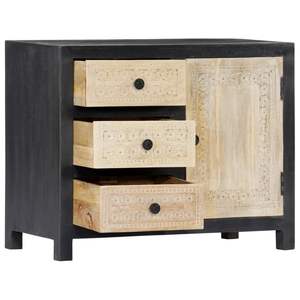 Mueble Auxiliar Mediano de Madera Maciza de Mango y MDF en Gris y Natural con Gabinetes para Sala de Estar - Product Image 2