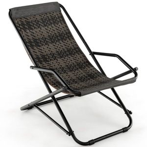 Sedia a dondolo da esterno per patio con vimini in PE e struttura in metallo, braccioli comodi per il relax e l'intrattenimento - Product Image 1