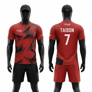 Uniforme de badminton pour hommes, short, 180 GSM, respirant, antibactérien, tissu en polyester interlock, rouge et noir, panneau athlétique personnalisé - Product Image 1