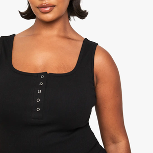 Conjunto de Top Corto de Punto Negro con Cuello Redondo y Pantalones Cortos para Mujer, Informal, Transpirable, de Tela de Poliéster y Elastano, Tops Henley para Mujer - Product Image 2