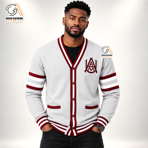 Cardigan en maille respirant 100 % polyester brodé sur mesure pour homme, séchage rapide, anti-plis, vêtements grecs, tenue Alabama A&M - Product Image 1