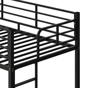 Letto a Castello Nero in Acciaio Resistente con Sponda Alta, Tubo Quadrato e Scala Laterale, Letto in Ferro Stabile per Camera da Letto Scolastica - Product Image 3