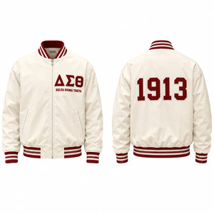 Blouson Bomber Delta Sigma Theta Rouge Brodé 1913 au Dos Style Preppy Homme Fermeture Éclair Avant Veste en Satin Style Universitaire - Product Image 4