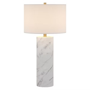 Lámpara de mesa de mármol de alta gama que exhibe una geometría cilíndrica suave, textura de mármol natural auténtica e iluminación ambiental superior. - Product Image 4