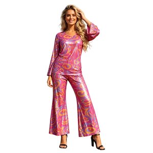 Ensemble haut à manches cloche imprimé métallisé très tendance avec pantalon évasé assorti pour soirée et club, faible MOQ - Product Image 3