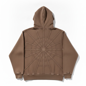 Sweat-shirt à capuche de qualité supérieure avec motif toile d'araignée en strass, sweat-shirt pour homme en coton lourd, streetwear personnalisé, impression en relief - Product Image 3