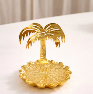 Elegante Plato Redondo de Metal para Servir con Base de Palmera Dorada, Bandeja para Chocolate, Postres y Fiestas de Boda - Product Image 5