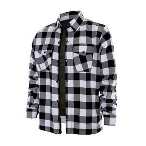 Men Plaid Flannel Shirt Long Sleeve Knitted Cotton Casual Workwear Motorcycle Riding Outerwear - Product Image 3