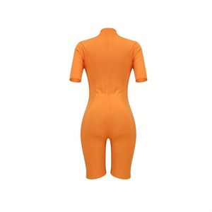 Mono ajustado de manga corta naranja para mujer, cuello polo, con aberturas, de elastano y poliéster, para discoteca, primavera-verano - Product Image 5