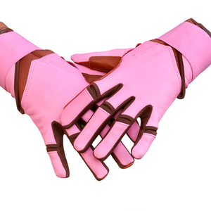 Custom Pink & Brown Leather Ambidextrous Breathable Durable Batting Gloves for Adults-Ergonomic Flexible Fit - Product Image 2