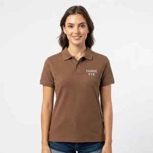 Camiseta Polo de Algodón Marrón para Mujer, Marca Hawk Eye, Manga Corta, Estilo Casual, Color Sólido, Logotipo con Letras en la Parte Delantera - Product Image 3