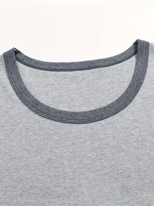 Men's Gray Sleeveless Tank Top Set Crew Neck Knitted Cotton Breathable Casual Summer Wear - Product Image 4