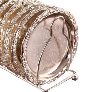 Metal Coaster Tea Dessert Dish Set with <b>Rack</b> Silver Finish Serving Coasters for Home Kitchen - Product Image 6