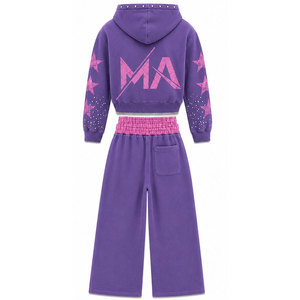 Conjunto Deportivo para Hombre, Color Morado y Rosa con Estampado de Estrellas, Lavado a la Piedra, 100% Algodón, 450 Gsm, Lavado Ácido, Corte Holgado Informal, Ropa de Invierno - Product Image 3