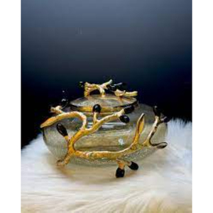 Meilleure Vente : Bol en Verre Fait Main avec Motif de Branche Métallique Dorée, Plat de Service Décoratif Glamour pour Centre de Table et Décoration Intérieure - Product Image 1