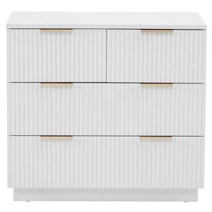 Comodino a Tre Livelli con Quattro Cassetti, Ante con Motivo Ondulato, Bianco, in Particelle P2 e Pannello a Densità Media - Product Image 3