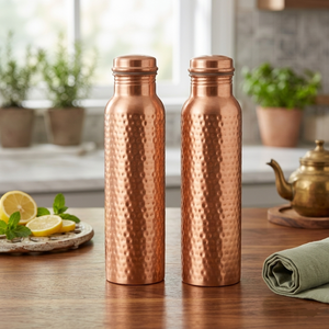 Contenedor de Agua Metálico Reutilizable Ecológico, Juego de Botellas de Agua de Cobre Puro Martillado a Mano para Bienestar e Hidratación - Product Image 2