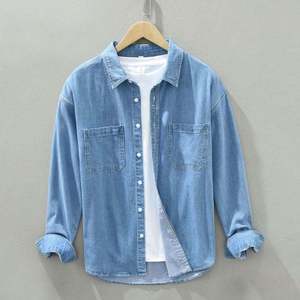 Cotton Men's Denim Shirt <b>Jacket</b> Long-sleeved Men's Overfitting Shirt Loose Japanese Casual Shirt Manufacturers Wholesale - Product Image 3