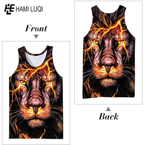 Débardeur pour homme à imprimé animal, col rond, sans manches, décontracté, respirant, en polyester tricoté, avec motif visage de lion - Product Image 6