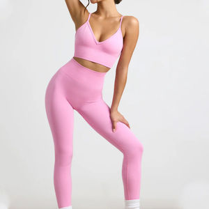 Nouveauté : Ensemble de yoga sur mesure pour femme – Soutien-gorge de sport respirant en dentelle et legging léger à taille élastique (2 pièces) - Product Image 2