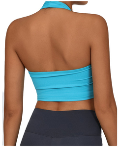 Débardeur de yoga et fitness à dos ouvert et col montant, soutien-gorge de sport rembourré couleur chair pour le Pilates, la course et l'entraînement, respirant avec logo frontal - Product Image 2