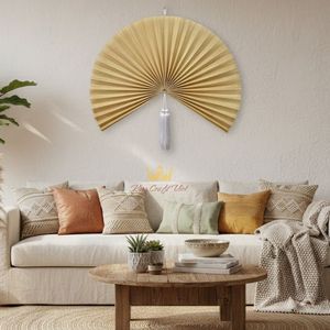 Boho Large Bamboo Fan <b>Wall</b> <b>Decor</b> – Handmade Natural Vintage <b>Wall</b> Hanging for Living Room Bedroom - Product Image 3