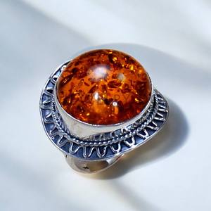 Anillos de Plata de Ley 925 con Corte Ovalado y Engaste de Bisel, con Gema de Ámbar, Venta al por Mayor, Estilo Vintage, para Compromiso, Aniversario, Fiestas - Product Image 1
