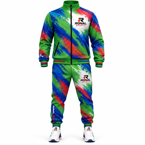 ชุดวอร์มกีฬาผู้ชาย RONAL แบบเต็มตัว พิมพ์ลายแบบ Sublimation ระบายอากาศได้ดี ผลิตจากโพลีเอสเตอร์ พร้อมกระเป๋าข้างและปกคอเสื้อพับได้ - Product Image 1