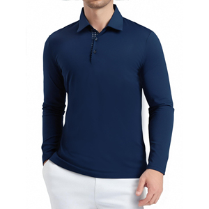 Polo homme élégant à manches longues, coupe classique, respirant, vêtement décontracté pour toutes les saisons. Polos homme à manches longues en vente. - Product Image 4