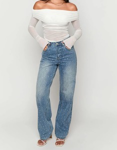 Jean large et droit en denim de coton respirant déchiré, délavé, de haute qualité, personnalisé pour femme, idéal pour l'hiver - Product Image 3