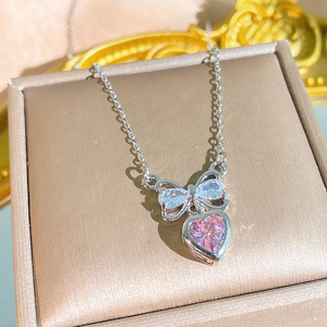 สร้อยคอรูปหัวใจสำหรับผู้หญิง ทำจากสแตนเลส 304 ชุบ K สีขาว ความหนา 0.03µm ประดับด้วยเพทายบนสายเคเบิล - Product Image 4