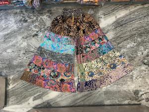 Pantalon palazzo taille haute en patchwork de soie fait main, à volants superposés, coupe large, style hippie, pour festival, avec cordon de serrage, été - Product Image 3
